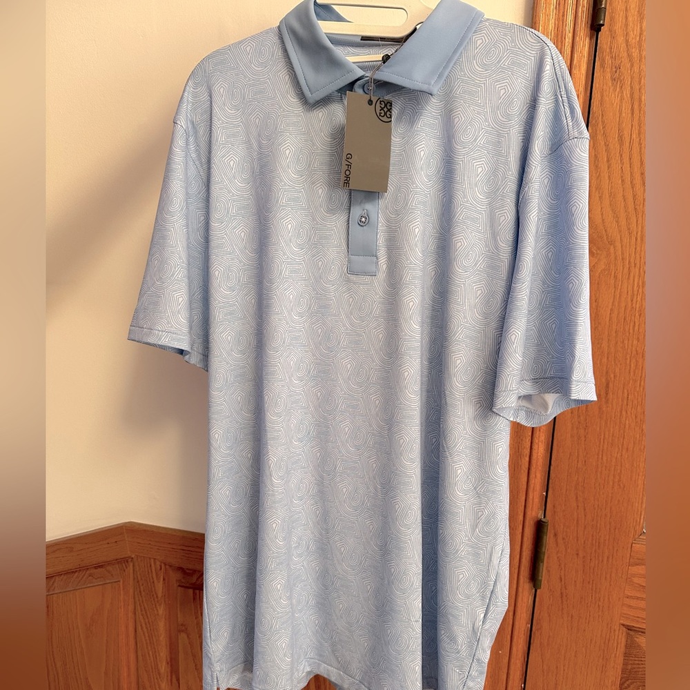 G/FORE Men's Abstract Spiral Tech Jersey Polo, Color: Allure (Light Blue)